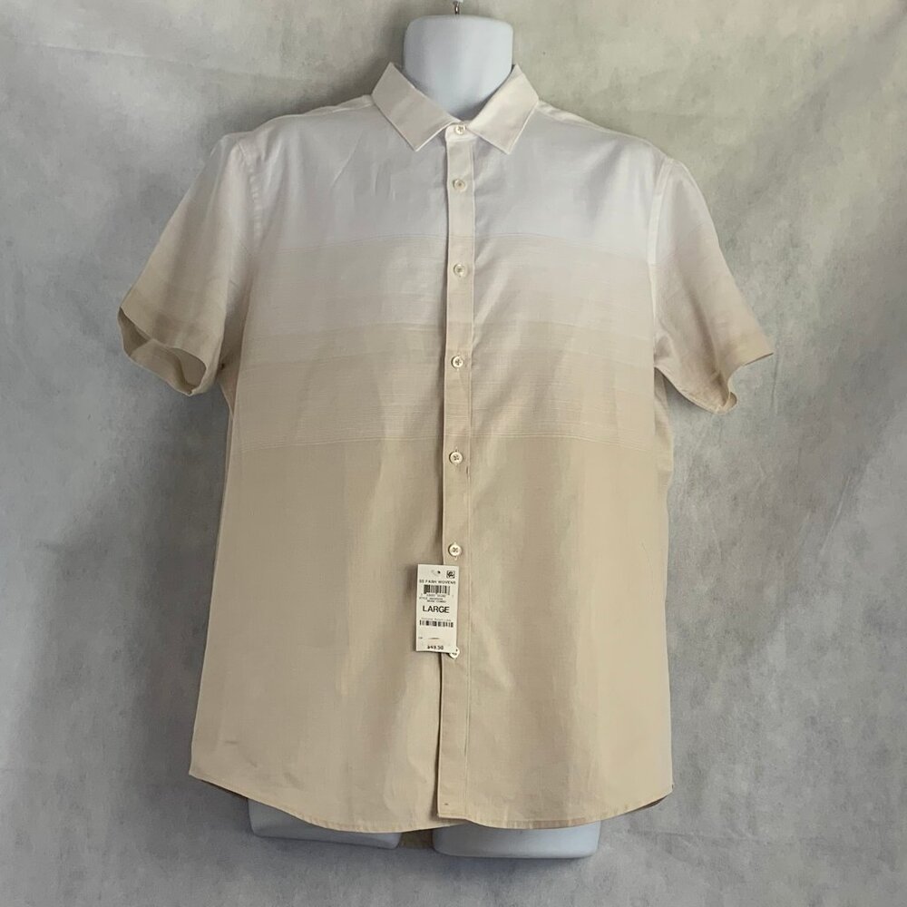 INC Men's Short-Sleeve Casual Button-Down Shirt, Beige Ombre, Large